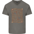 Gemini Faces Star Sign Astrological Zodiac Mens V-Neck Cotton T-Shirt Charcoal