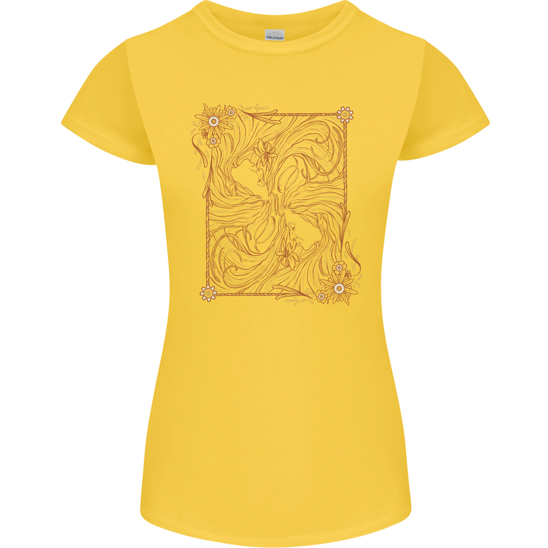 Gemini Faces Star Sign Astrological Zodiac Womens Petite Cut T-Shirt Yellow