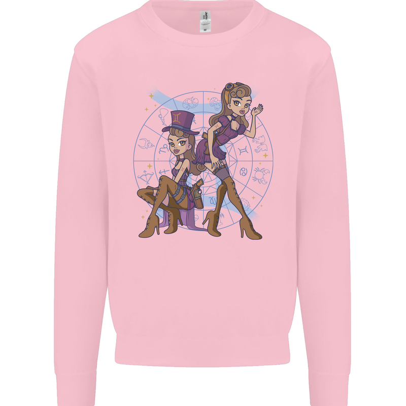 Gemini Star Sign Astrological Zodiac Kids Sweatshirt Jumper Light Pink