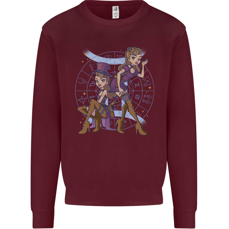 Gemini Star Sign Astrological Zodiac Kids Sweatshirt Jumper Maroon