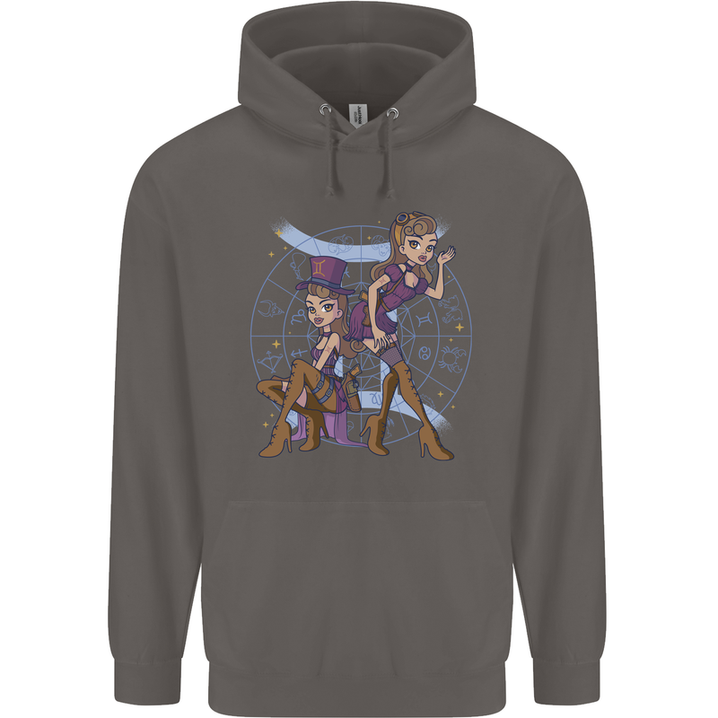 Gemini Star Sign Astrological Zodiac Mens 80% Cotton Hoodie Charcoal