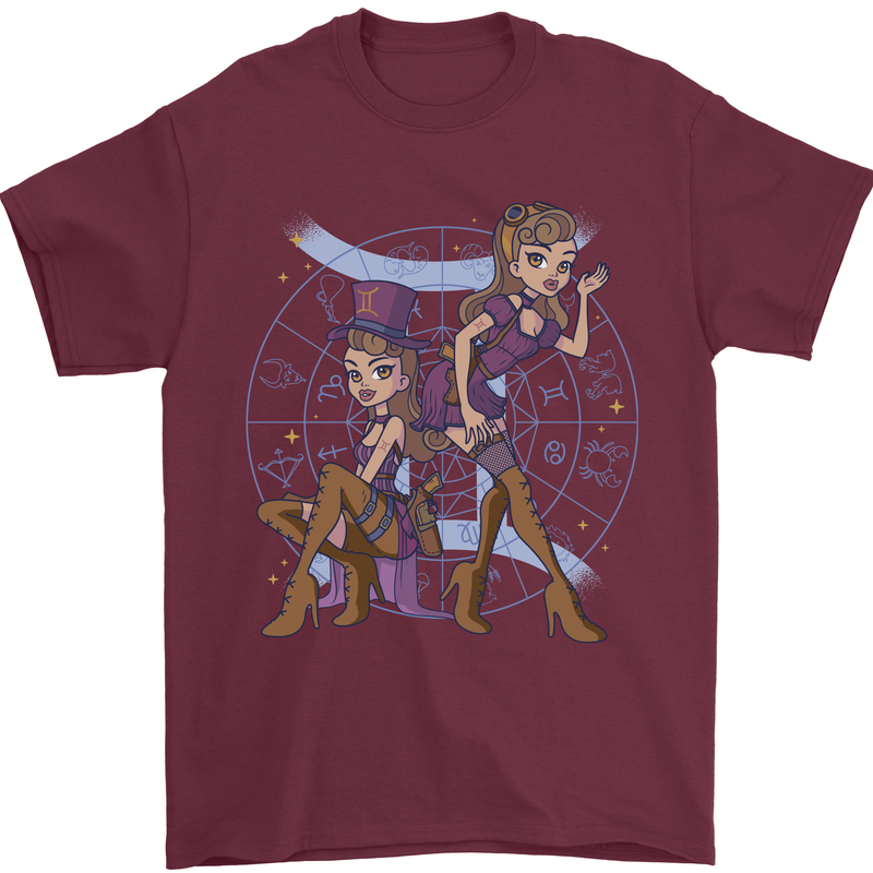 Gemini Star Sign Astrological Zodiac Mens T-Shirt 100% Cotton Maroon