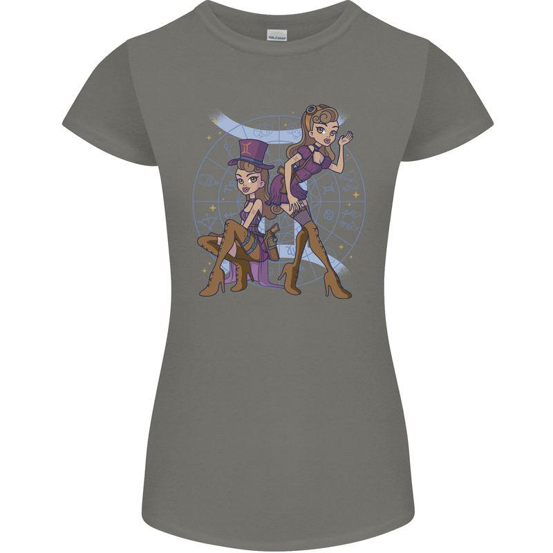 Gemini Star Sign Astrological Zodiac Womens Petite Cut T-Shirt Charcoal