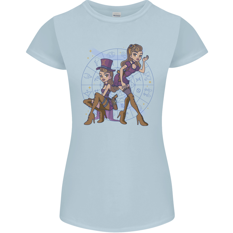 Gemini Star Sign Astrological Zodiac Womens Petite Cut T-Shirt Light Blue