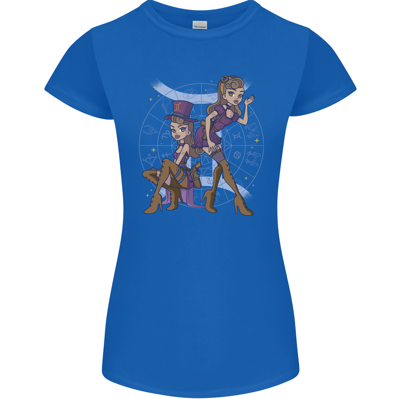Gemini Star Sign Astrological Zodiac Womens Petite Cut T-Shirt Royal Blue