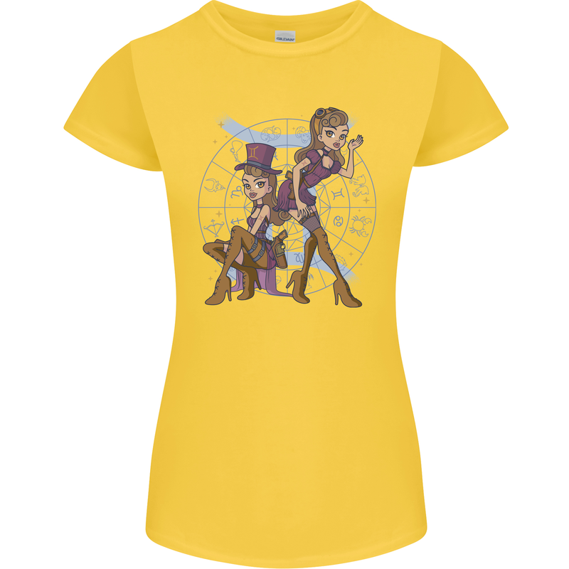 Gemini Star Sign Astrological Zodiac Womens Petite Cut T-Shirt Yellow