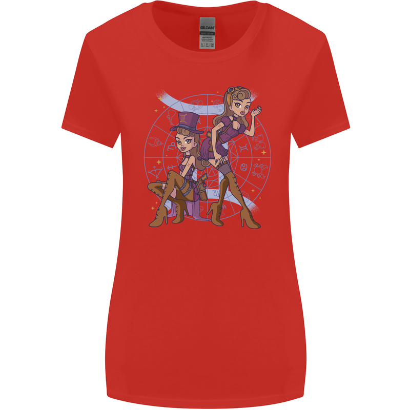 Gemini Star Sign Astrological Zodiac Womens Wider Cut T-Shirt Red