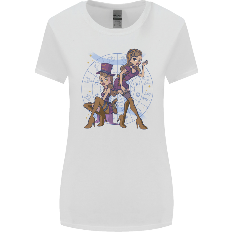 Gemini Star Sign Astrological Zodiac Womens Wider Cut T-Shirt White
