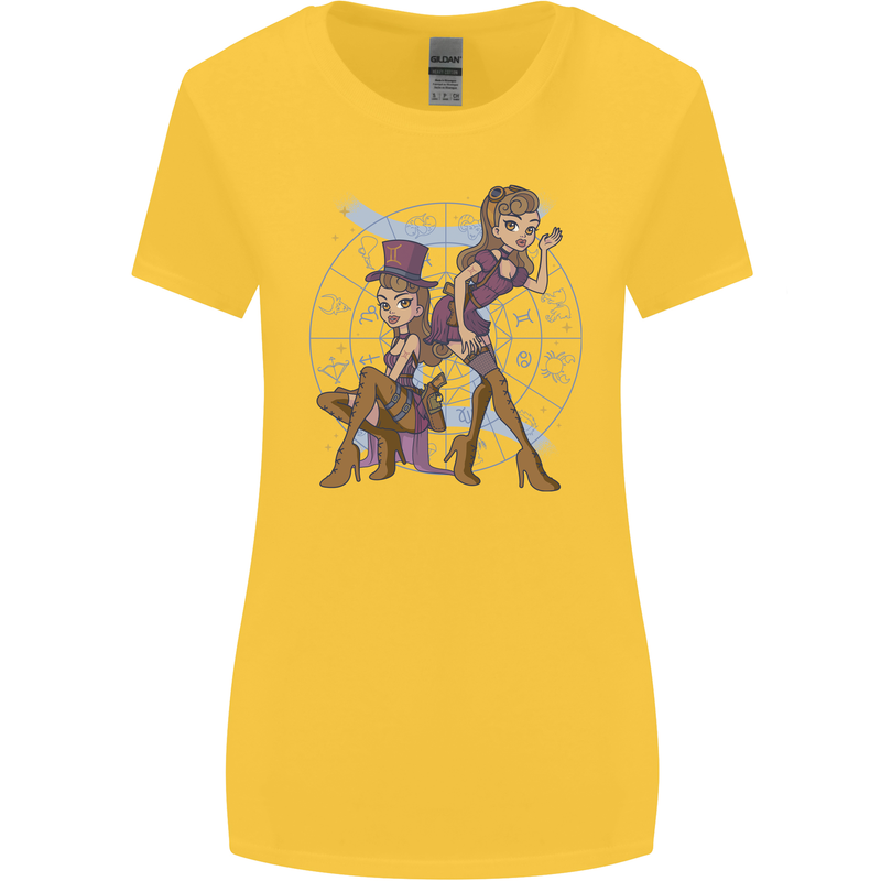 Gemini Star Sign Astrological Zodiac Womens Wider Cut T-Shirt Yellow