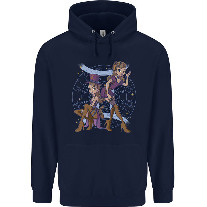 Gemini Star Sign Zodiac Astrological Childrens Kids Hoodie Navy Blue