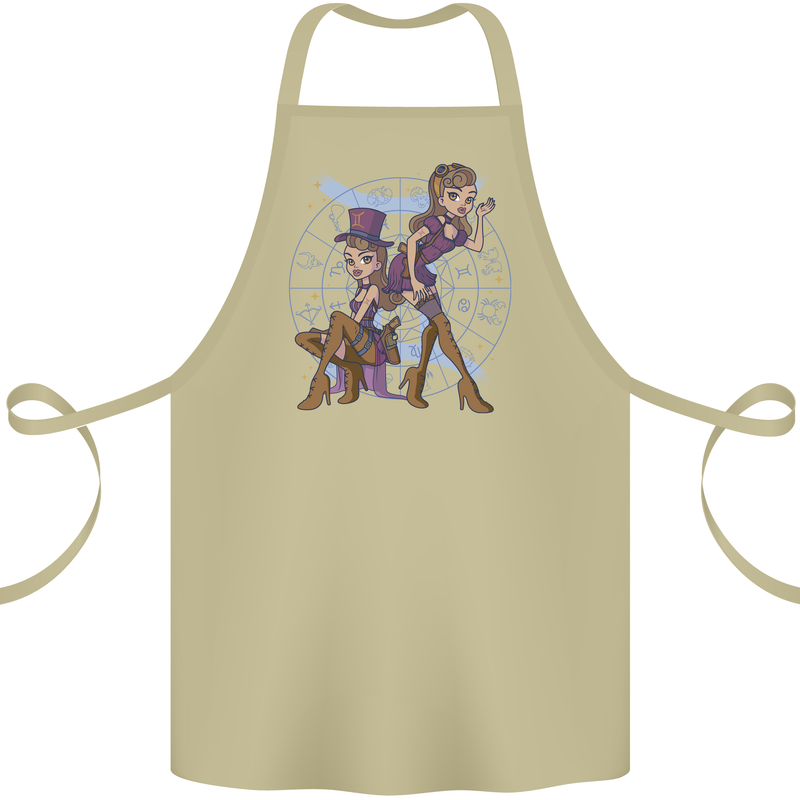 Gemini Star Sign Zodiac Astrological Cotton Apron 100% Organic Khaki