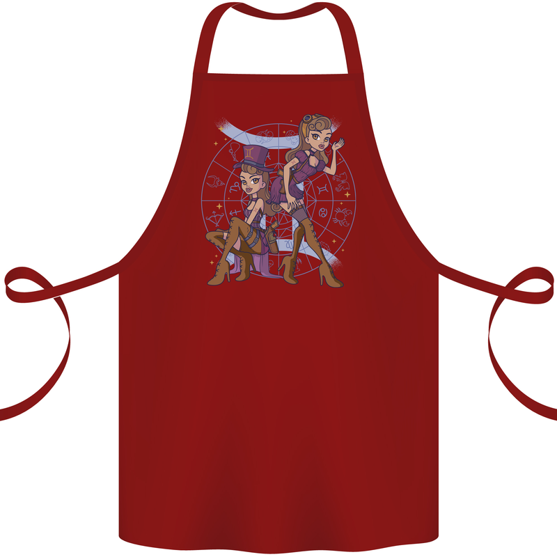 Gemini Star Sign Zodiac Astrological Cotton Apron 100% Organic Maroon