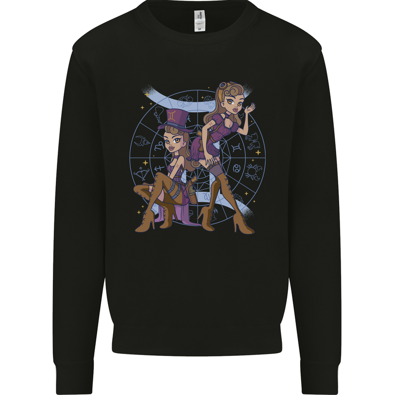 Gemini Star Sign Zodiac Astrological Kids Sweatshirt Jumper Black