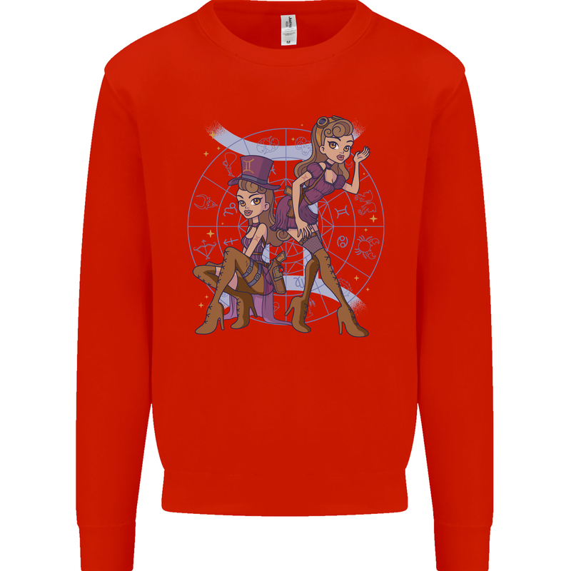 Gemini Star Sign Zodiac Astrological Kids Sweatshirt Jumper Bright Red