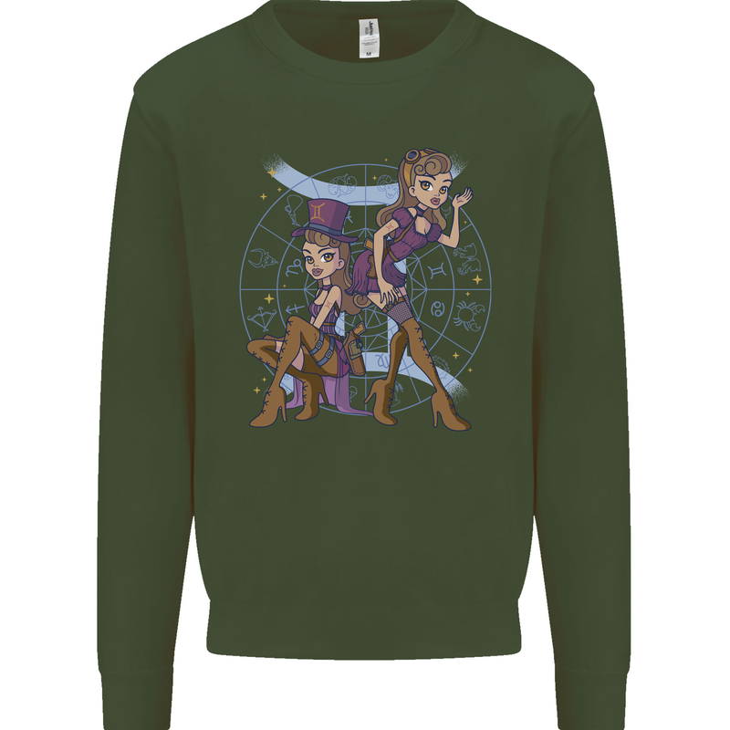 Gemini Star Sign Zodiac Astrological Kids Sweatshirt Jumper Forest Green