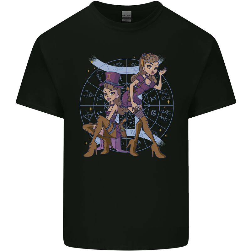 Gemini Star Sign Zodiac Astrological Kids T-Shirt Childrens Black
