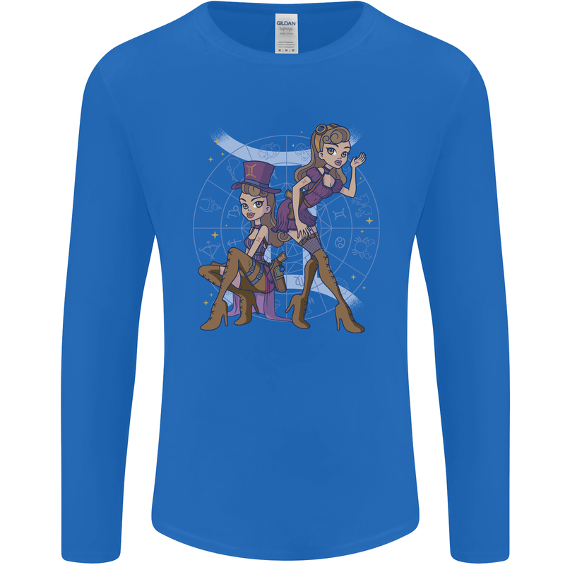 Gemini Star Sign Zodiac Astrological Mens Long Sleeve T-Shirt Royal Blue