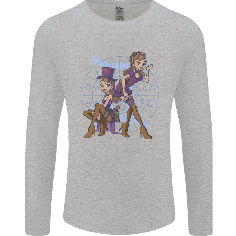 Gemini Star Sign Zodiac Astrological Mens Long Sleeve T-Shirt Sports Grey