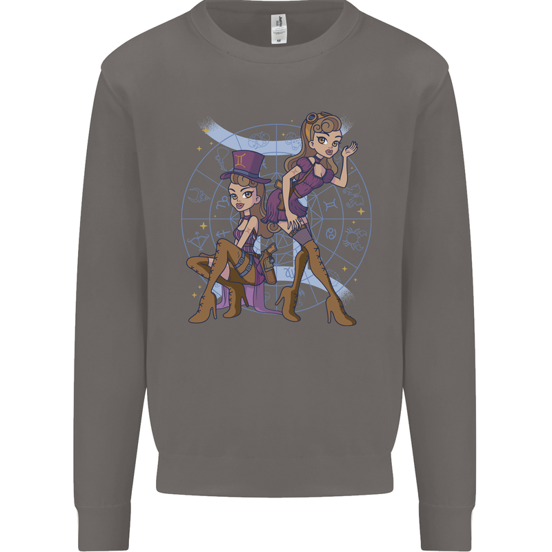 Gemini Star Sign Zodiac Astrological Mens Sweatshirt Jumper Charcoal