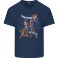 Gemini Star Sign Zodiac Astrological Mens V-Neck Cotton T-Shirt Navy Blue