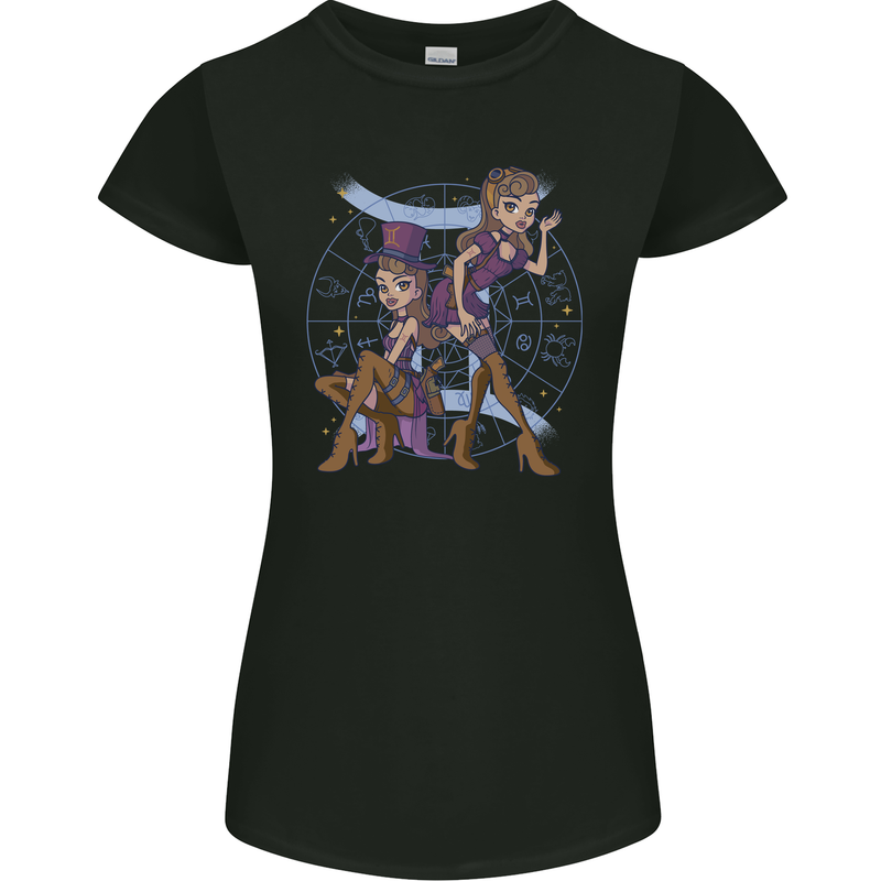 Gemini Star Sign Zodiac Astrological Womens Petite Cut T-Shirt Black