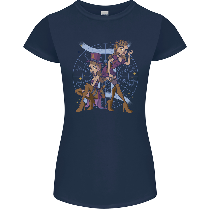 Gemini Star Sign Zodiac Astrological Womens Petite Cut T-Shirt Navy Blue