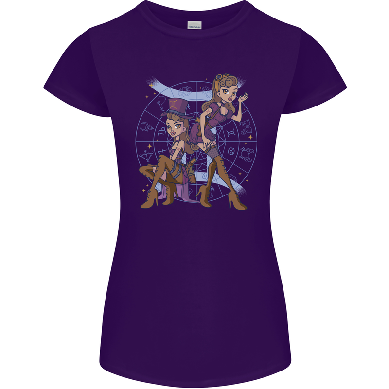 Gemini Star Sign Zodiac Astrological Womens Petite Cut T-Shirt Purple