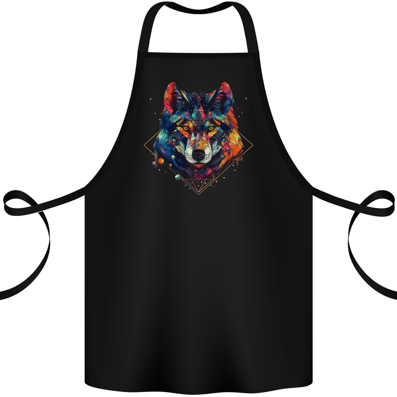 Geometric Wolf Wolves Cotton Apron 100% Organic Black