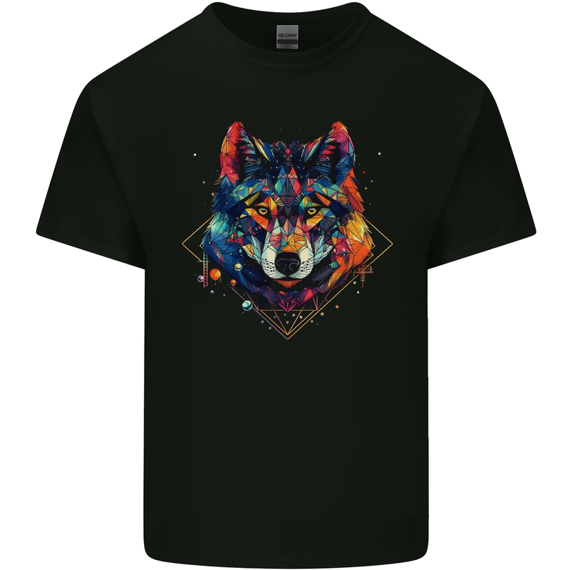 Geometric Wolf Wolves Kids T-Shirt Childrens Black