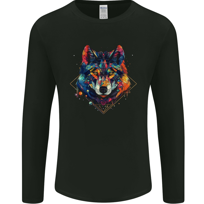 Geometric Wolf Wolves Mens Long Sleeve T-Shirt Black