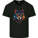 Geometric Wolf Wolves Mens V-Neck Cotton T-Shirt Black