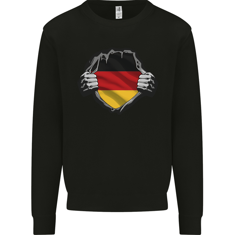German Flag Ripped Torn Gym Germany Mens Sweatshirt Jumper Black