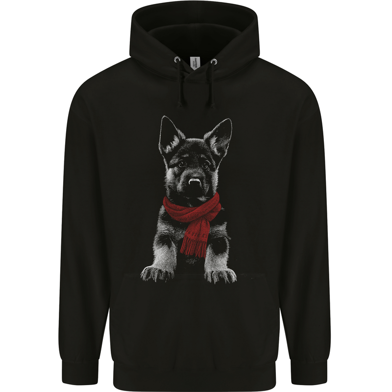 German Shepherd Puppy in a Scarf Mens 80% Cotton Hoodie Black