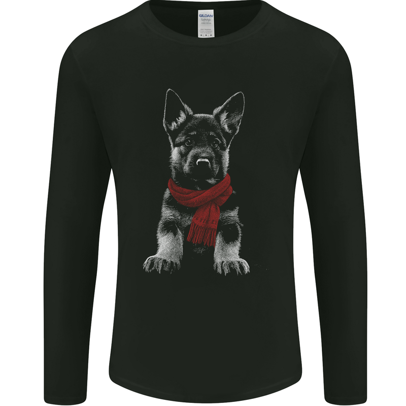 German Shepherd Puppy in a Scarf Mens Long Sleeve T-Shirt Black