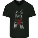 German Shepherd Puppy in a Scarf Mens V-Neck Cotton T-Shirt Black