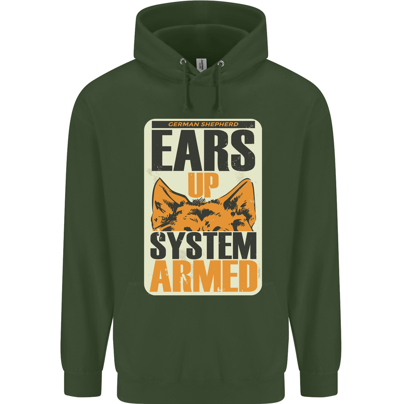 German Shepherd System Armed Mens 80% Cotton Hoodie Forest Green