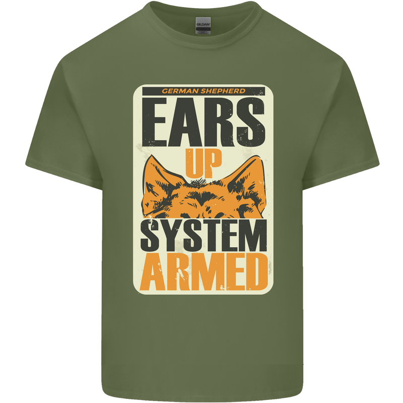 German Shepherd System Armed Mens Cotton T-Shirt Tee Top Military Green
