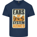German Shepherd System Armed Mens V-Neck Cotton T-Shirt Navy Blue