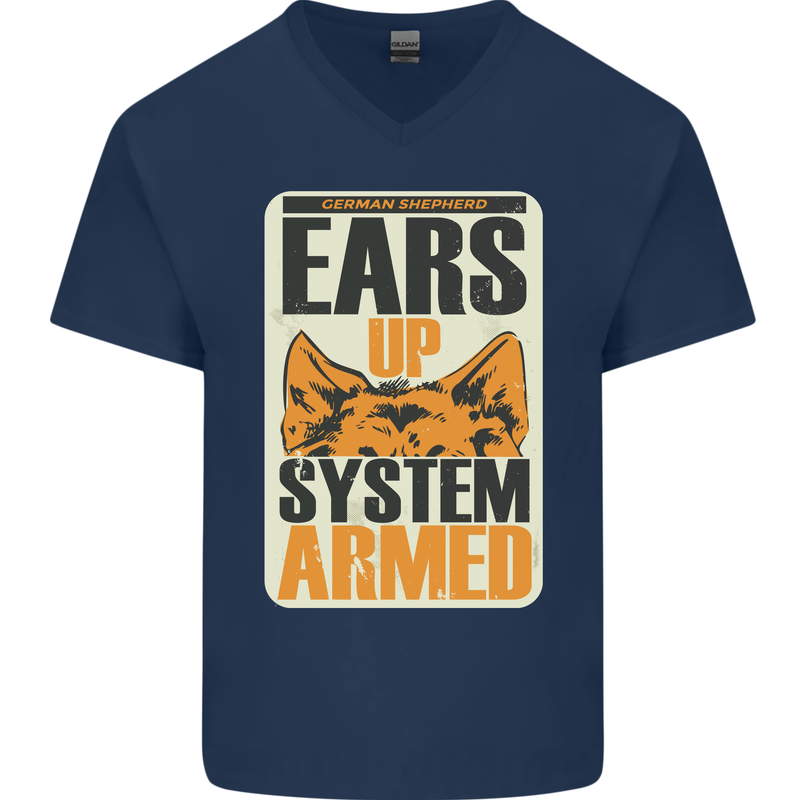 German Shepherd System Armed Mens V-Neck Cotton T-Shirt Navy Blue
