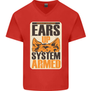 German Shepherd System Armed Mens V-Neck Cotton T-Shirt Red