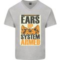 German Shepherd System Armed Mens V-Neck Cotton T-Shirt Sports Grey
