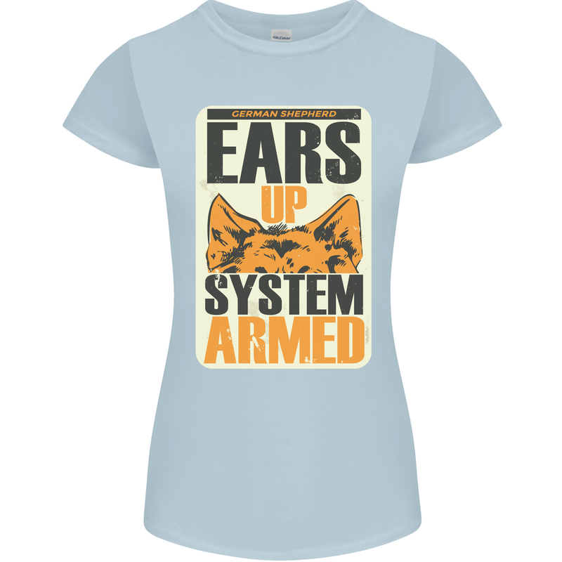 German Shepherd System Armed Womens Petite Cut T-Shirt Light Blue