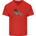 German Shorthaired Pointer Dog Mens V-Neck Cotton T-Shirt Red