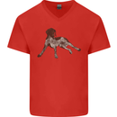 German Shorthaired Pointer Dog Mens V-Neck Cotton T-Shirt Red