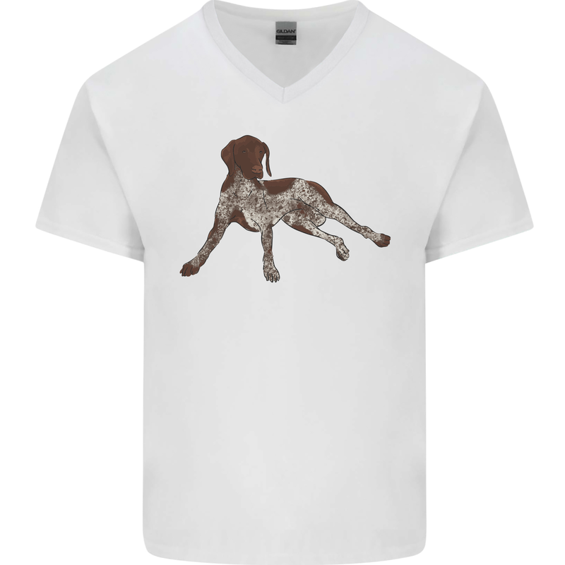 German Shorthaired Pointer Dog Mens V-Neck Cotton T-Shirt White