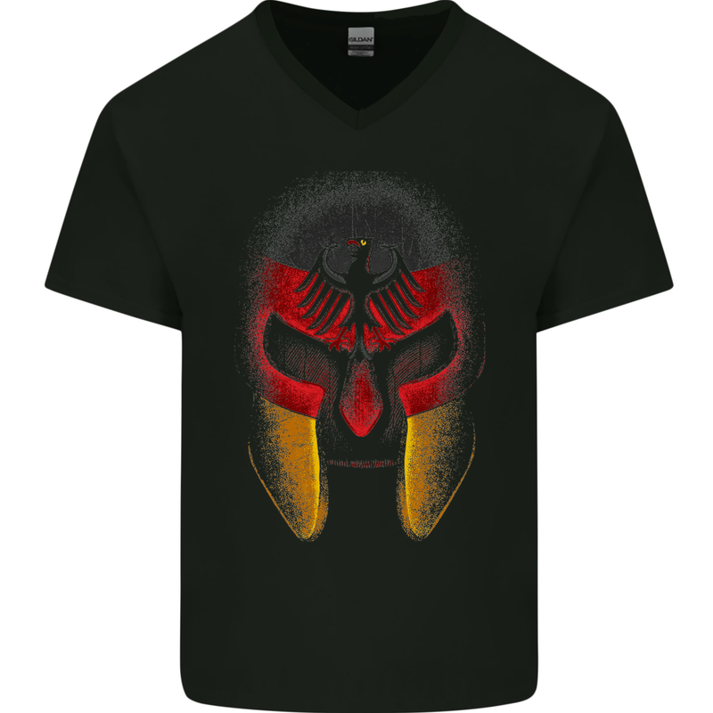 German Spartan Helmet Germany Gym MMA Mens V-Neck Cotton T-Shirt Black