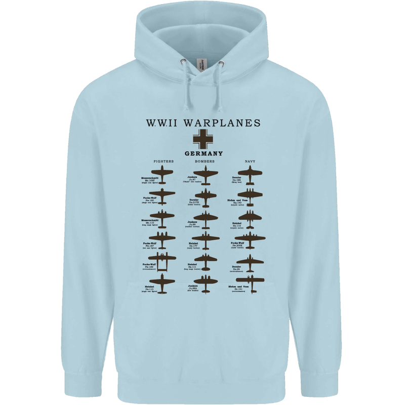 German War Planes WWII Fighters Aircraft Mens 80% Cotton Hoodie Light Blue