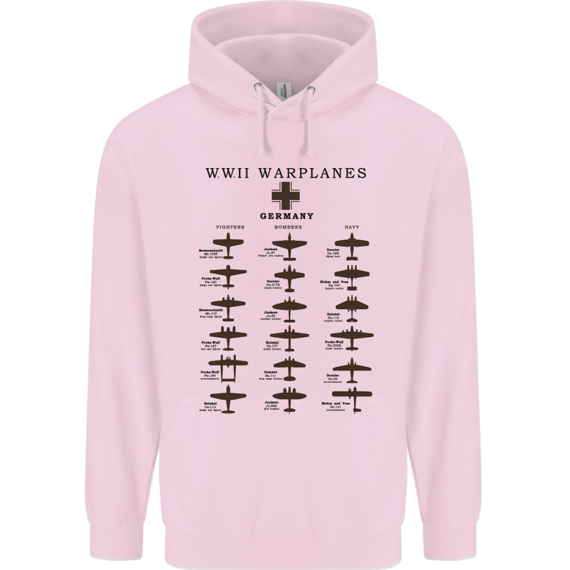 German War Planes WWII Fighters Aircraft Mens 80% Cotton Hoodie Light Pink