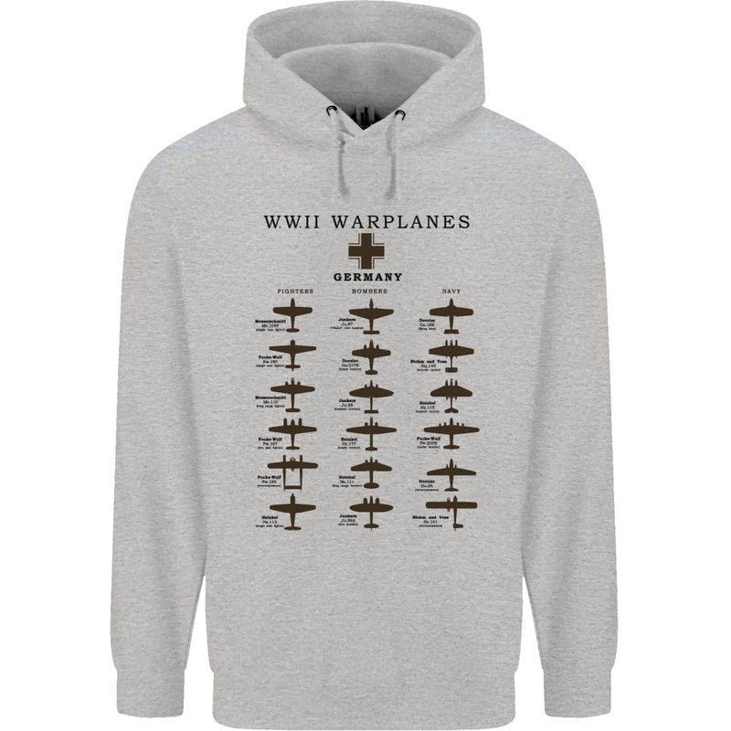 German War Planes WWII Fighters Aircraft Mens 80% Cotton Hoodie Sports Grey