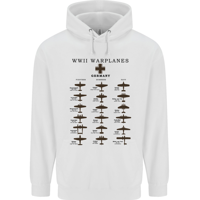 German War Planes WWII Fighters Aircraft Mens 80% Cotton Hoodie White